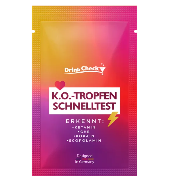 Unveränderte deutsche DrinkCheck-Standardverpackung in der Frontansicht